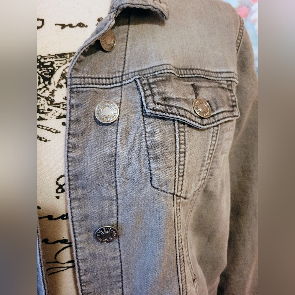 Buffalo David Bitton Light Gray Stretch Denim Knit Jacket, Pockets, EUC, S - Picture 6 of 16